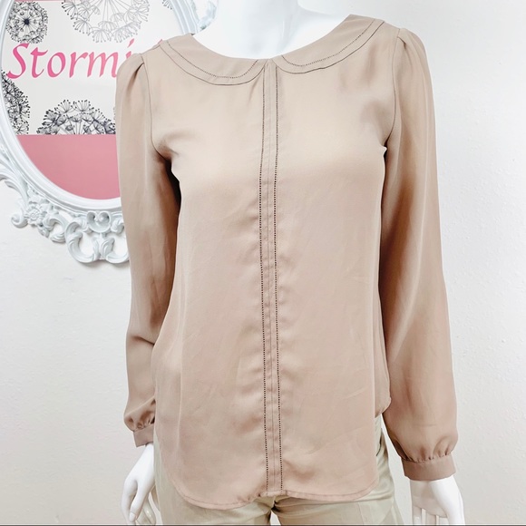 LOFT Tops - Loft Ann Taylor/Taupe Peter Pan Puff Sleeve Blouse